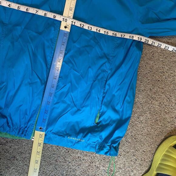 Lands End Women M10-12 Nylon Rain Jacket Coat Windbreaker Hooded Full Zip Blue - Picture 2 of 10